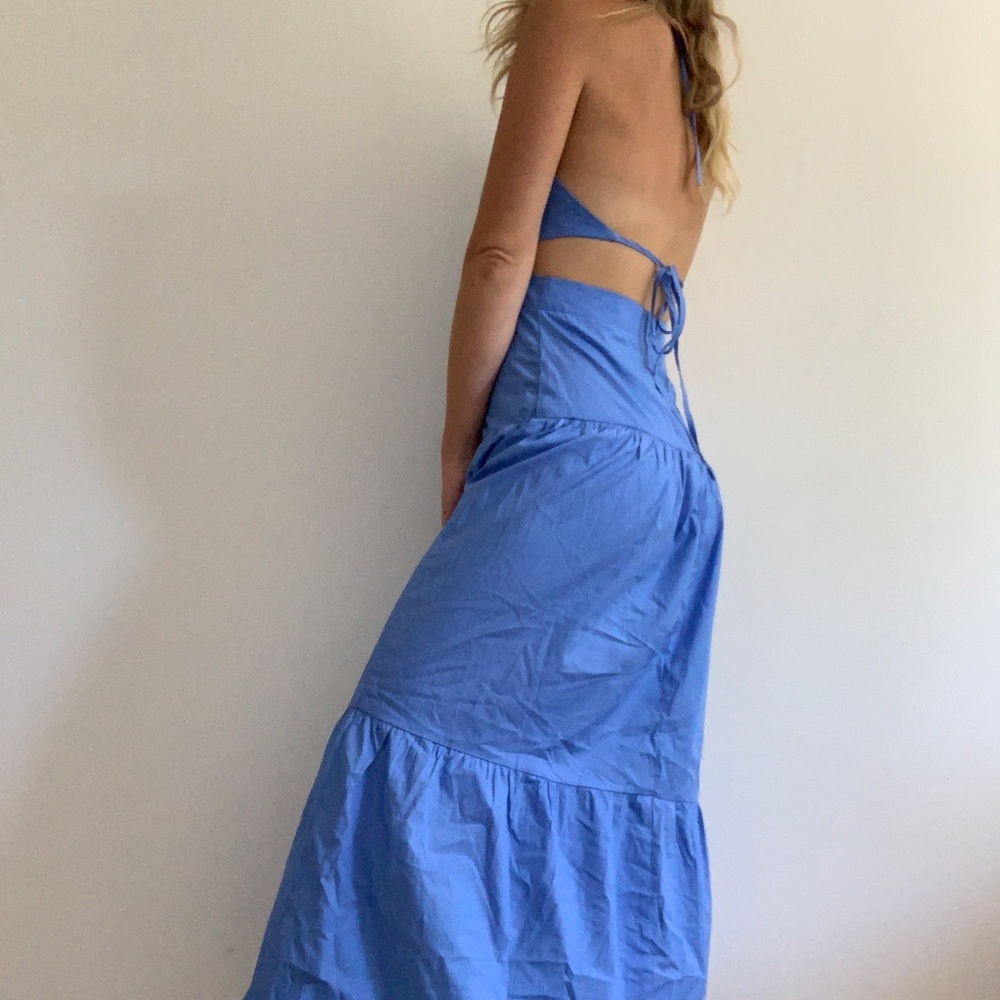 Blue Halter Backless Dress